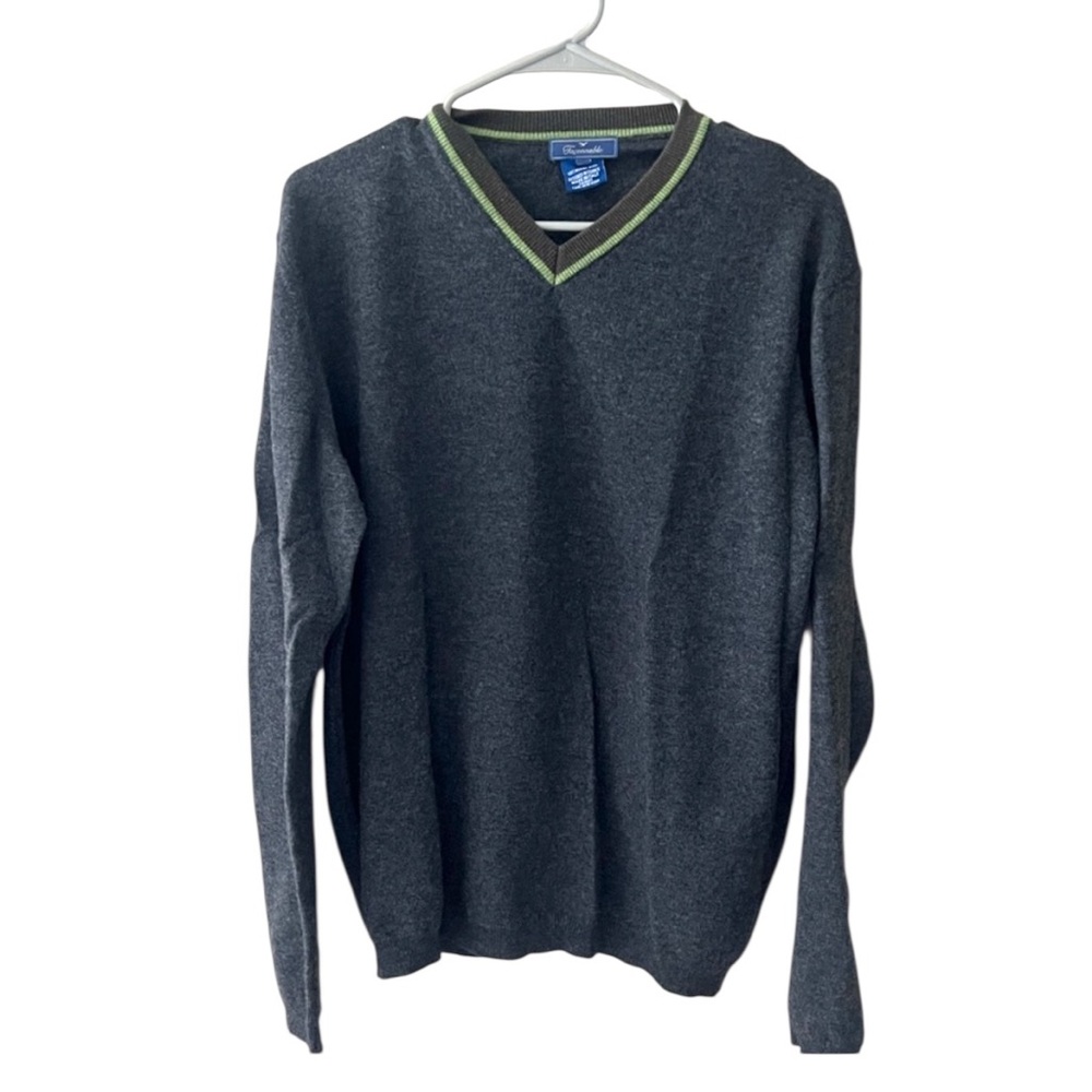 Faconnable Vintage V Neck Sweater with Striped Neckline